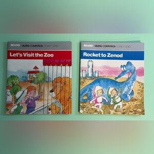 Vintage 1986 Sears Talking Computron Kid Books, Rocket To Zenod & Lets Visit Zoo
